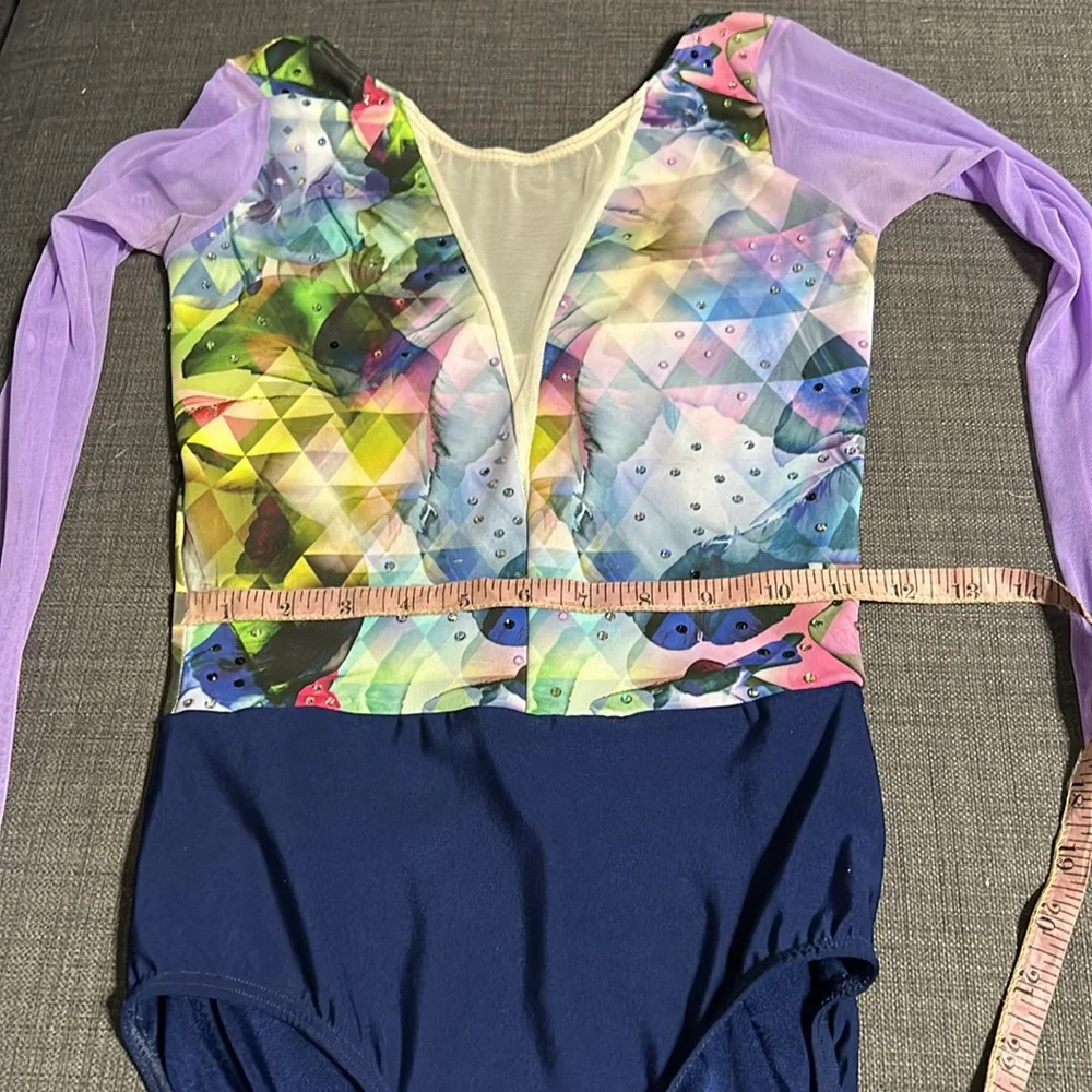 eleve Dance Costume Leotard Multicolored w/ Rhinestones & Mesh Details - Picture 12 of 12